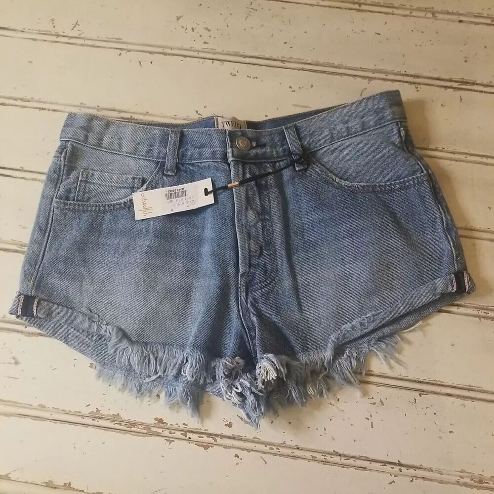 TWELVE BY ONTWELFTH Frayed Hem Denim Jean Shorts Size 26